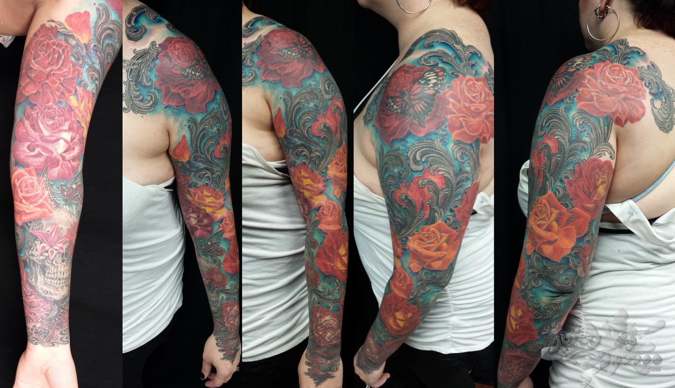 Full Sleeve Rose Arm Tattoo - wide 3